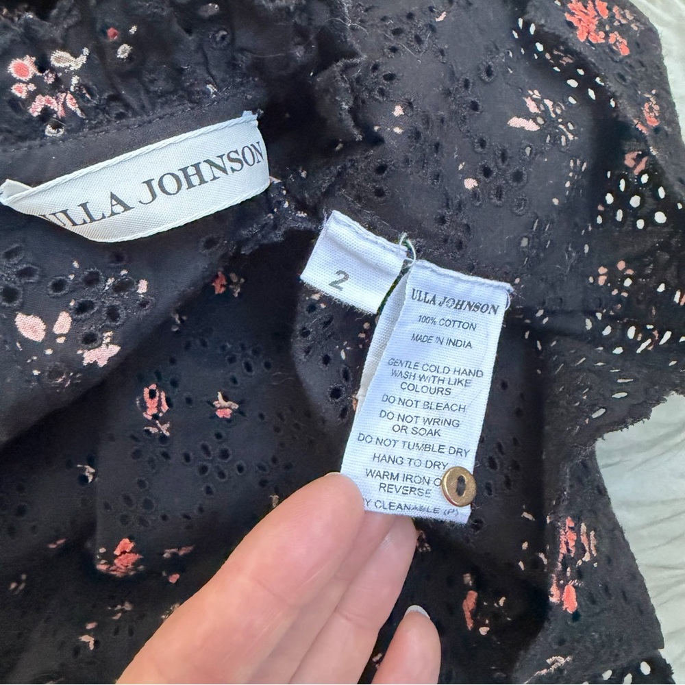 Ulla Johnson Choux Top Black floral ruffle eyelet blouse short sleeve - Picture 10 of 11